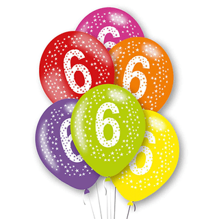 Age 6 Latex Balloon Coloured Dots  - 6 Pack