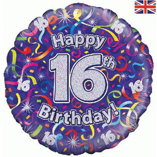 Age 16 Glitter/ Purple 18" Foil Balloon