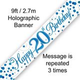 Happy 20th Birthday Blue Sparkling Fizz Banner