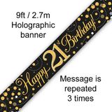 Happy 21st Birthday Black and Gold Sparkling Fizz Banner