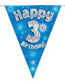 Happy 3rd Birthday Blue Holographic Bunting
