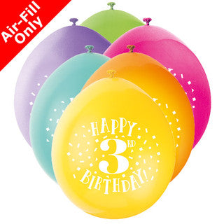 Age 3 Airfilled Only Latex Balloons - 10 Pack