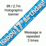 Happy 17th Birthday Blue Holographic Banner