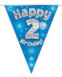 Happy 2nd Birthday Blue Holographic Bunting
