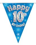 Happy 10th Birthday Blue Holographic Bunting