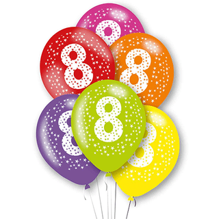 Age 8 Latex Balloon Coloured Dots  - 6 Pack