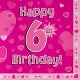 Happy 6th Birthday Pink Napkins 16pkt