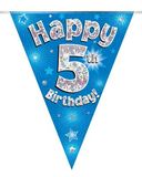 Happy 5th Birthday Blue Holographic Bunting