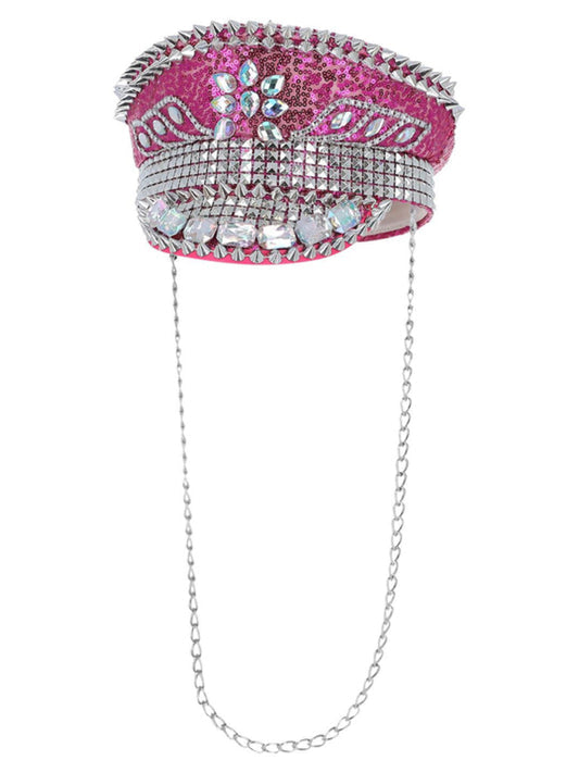 Deluxe Sequin Studded Captains Festival Hat Pink