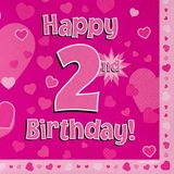 Happy 2nd Birthday Pink Napkins 16pkt