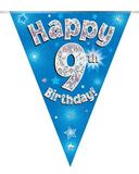 Happy 9th Birthday Blue Holographic Bunting
