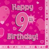 Happy 9th Birthday Pink Napkins 16pkt