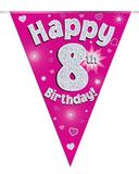Happy 8th Birthday Pink Holographic Bunting