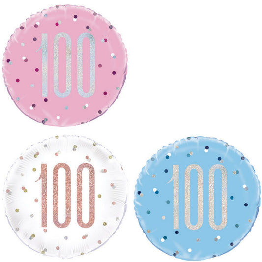 Age 100 Dotted Glitz 18" Foil Balloon