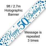 Happy 50th Birthday Blue Sparkling Fizz Banner