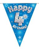 Happy 4th Birthday Blue Holographic Bunting