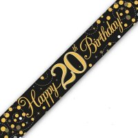 Happy 20th Birthday Black and Gold Sparkling Fizz Banner