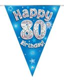 Happy 80th Birthday Blue Holographic Bunting