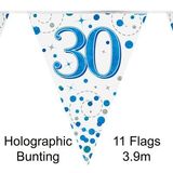 Happy 30th Birthday Blue Sparkling Fizz Bunting