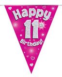 Happy 11th Birthday Pink Holographic Bunting