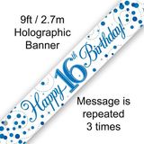Happy 16th Birthday Blue Sparkling Fizz Banner