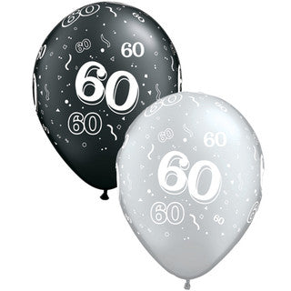 Age 60 Latex Balloon Black and Silver - 25 Pack (Available in Singles)