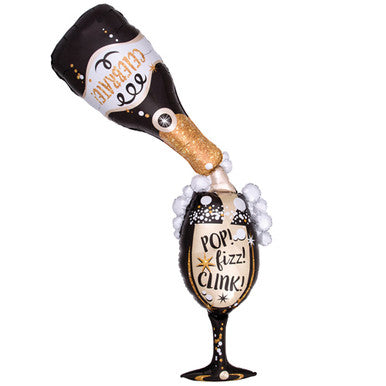 Champagne Bottle and Glass Supershape Foil Balloon