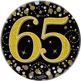 Happy 65th Birthday Sparkling Fizz Black and Gold Badge Small