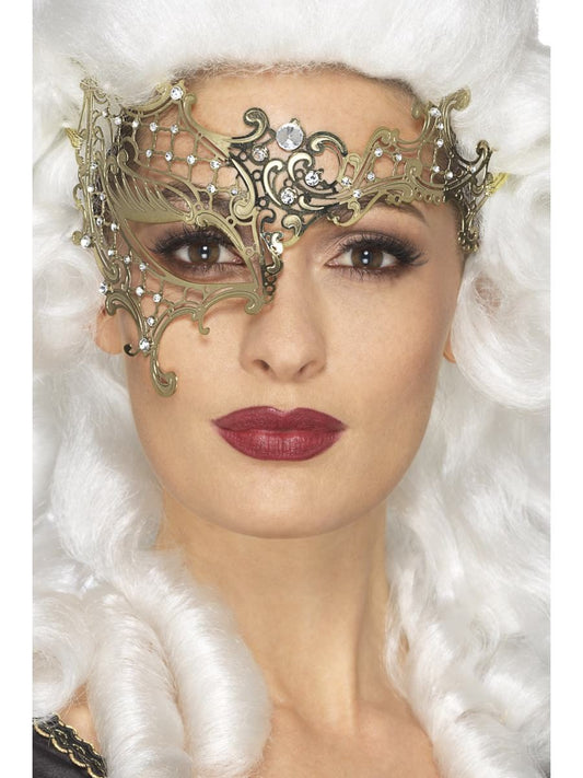 Deluxe Metal Filigree Half Eyemask Gold
