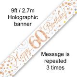 Happy 60th Birthday Rose Gold Sparkling Fizz Banner