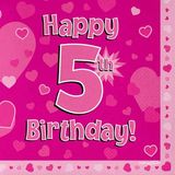 Happy 5th Birthday Pink Napkins 16pkt