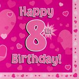 Happy 8th Birthday Pink Napkins 16pkt