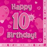 Happy 10th Birthday Pink Napkins 16pkt