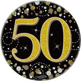 Happy 50th Birthday Sparkling Fizz Black and Gold Badge Small