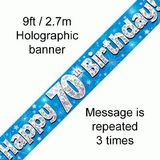 Happy 70th Birthday Blue Holographic Banner