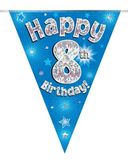 Happy 8th Birthday Blue Holographic Bunting