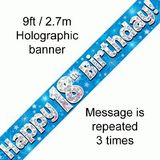 Happy 18th Birthday Blue Holographic Banner