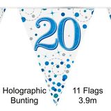 Happy 20th Birthday Blue Sparkling Fizz Bunting