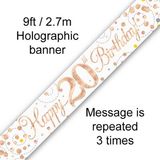 Happy 20th Birthday Rose Gold Sparkling Fizz Banner