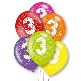 Age 3 Latex Balloon Coloured Dots  - 6 Pack
