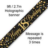 Happy 18th Birthday Black and Gold Sparkling Fizz Banner