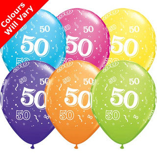 Age 50 Latex Balloon Multi Coloured - 25 Pack (Available in Singles)