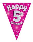 Happy 5th Birthday Pink Holographic Bunting