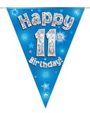 Happy 11th Birthday Blue Holographic Bunting