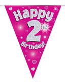Happy 2nd Birthday Pink Holographic Bunting