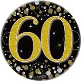 Happy 60th Birthday Sparkling Fizz Black and Gold Badge Small