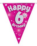 Happy 6th Birthday Pink Holographic Bunting