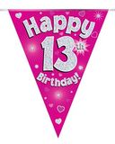 Happy 13th Birthday Pink Holographic Bunting