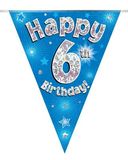 Happy 6th Birthday Blue Holographic Bunting