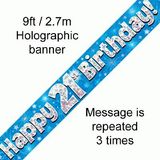 Happy 21st Birthday Blue Holographic Banner